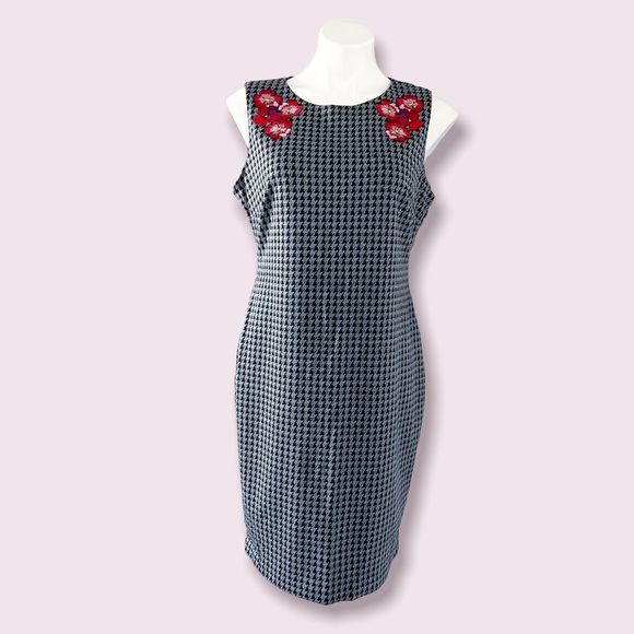 Tommy Hilfiger Sheath Dress Houndstooth Floral Embroidery Size 12 New w/Tag $129 - Picture 4 of 17